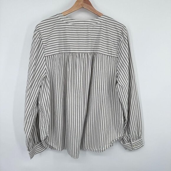 Loft Womens Striped Button-Down Blouse size XL Cotton gray gold metallic - Picture 9 of 14